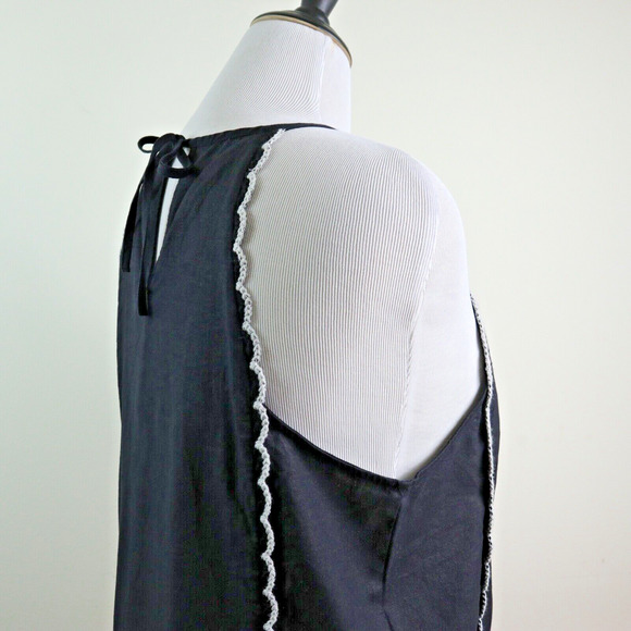 Ann Taylor Size L Scalloped Linen Blend Halter Top Black White Trim - Picture 6 of 10